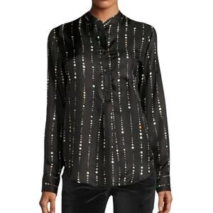 Isabel Marant Black Vertical Dot-Print Silk Long‎ Sleeve Blouse Size 36/4-6 US